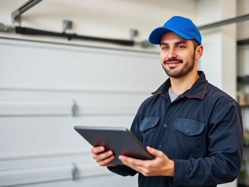 Garage Door Wilson certified technician performing digital inspection with tablet technology